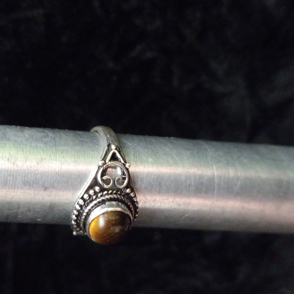 123 Tiger Eye Silver Gemstone Ring size 7.5 stamped 925 shipping sale - Picture 4 of 11